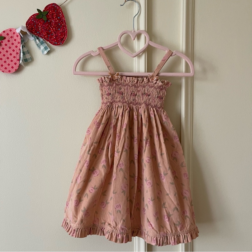 Wild Wawa corduroy smocked dusty pink floral dress 18-24 months